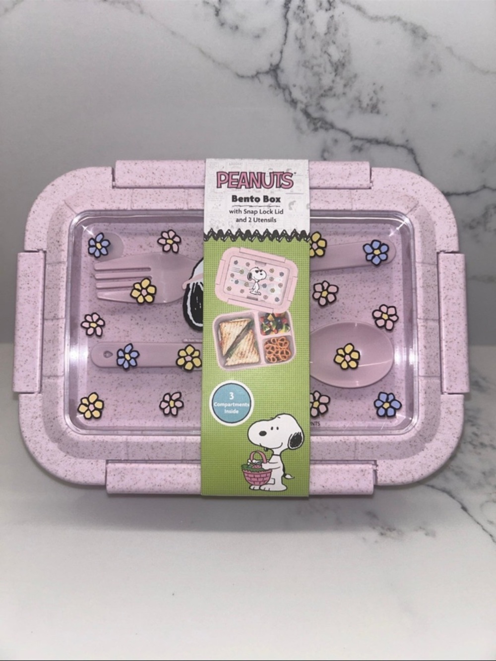 Peanuts Pink Floral Snoopy Bento Box with Utensils